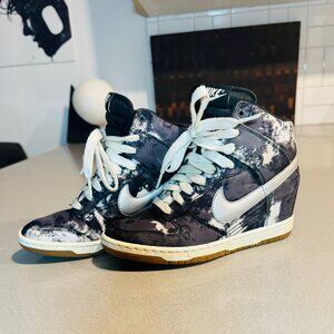 2014 Nike Dunk Sky High Print Hidden Wedge Tie Dye Black Gray 543258-004 Size 6